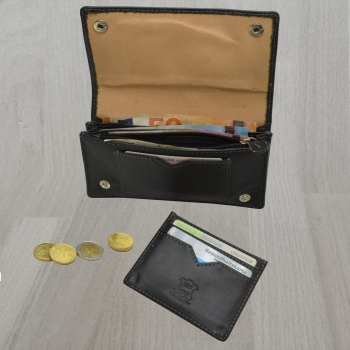 flevado Wild Büffel Leder Geldbörse Scull Totenkopf Biker Wildleder Brieftasche mit Kette (Schwarz) RFID Schutz